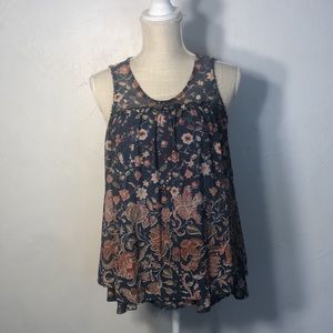 Knox Rose Women’s Cream and Navy Floral Tank Top